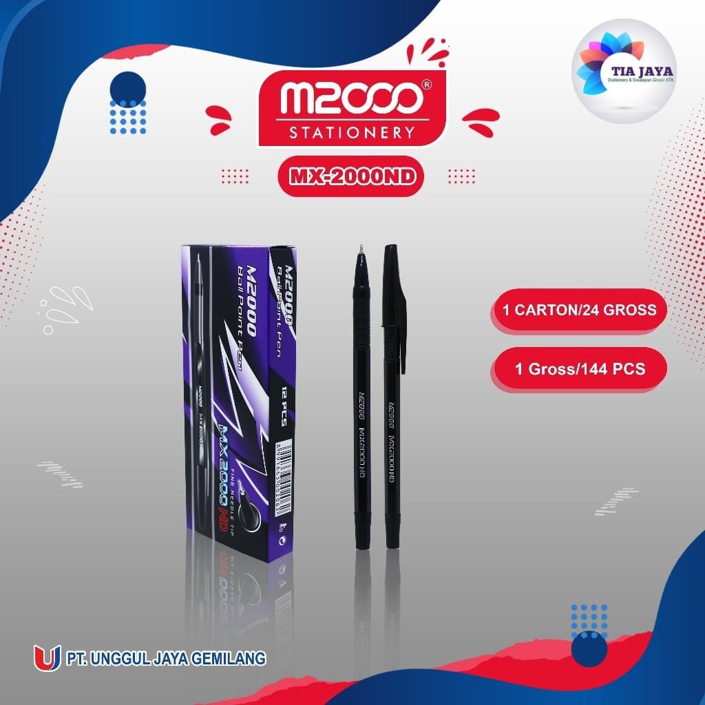 M2000 Pulpen MX-2000ND Hitam Kemasan 1Box (12Pcs)