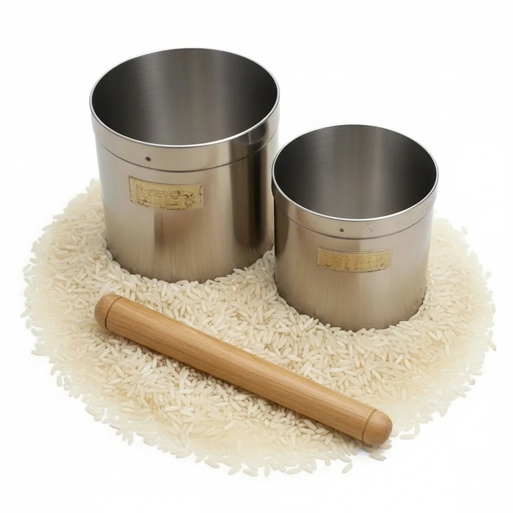 Takaran Beras Stainless 1 Set 1 Liter + 1/2 Liter | Alat Takar Beras + Perata Kayu