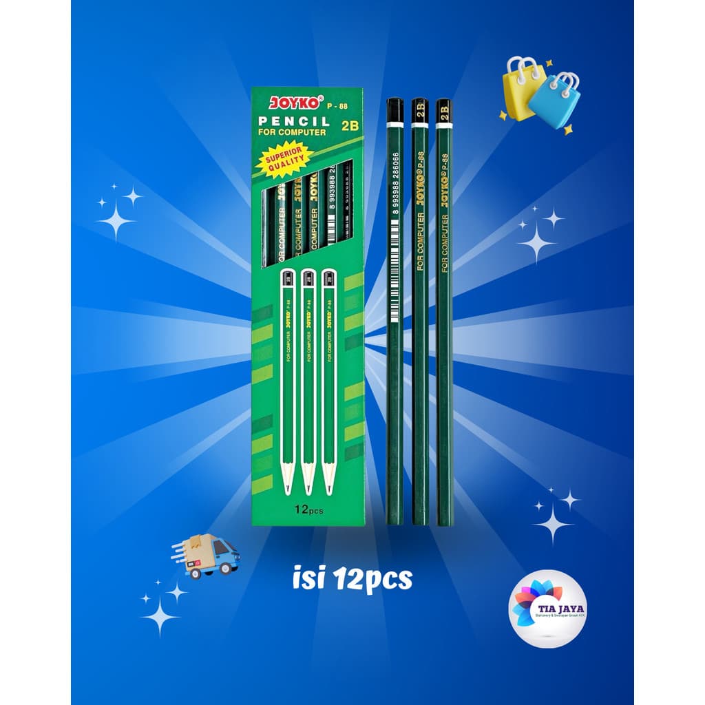 Paket Hemat Pensil 2B Joyko P 88 Kemasan 1 Pak 1 Lusin - Pensil untuk Sekolah dan Kantor