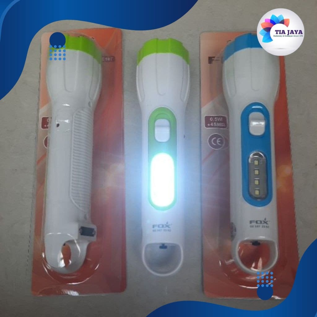 Senter LED FOX Rechargeable – Senter Cas Tangan 2 Fungsi Super Terang Hemat Daya untuk Rumah & Outdoor