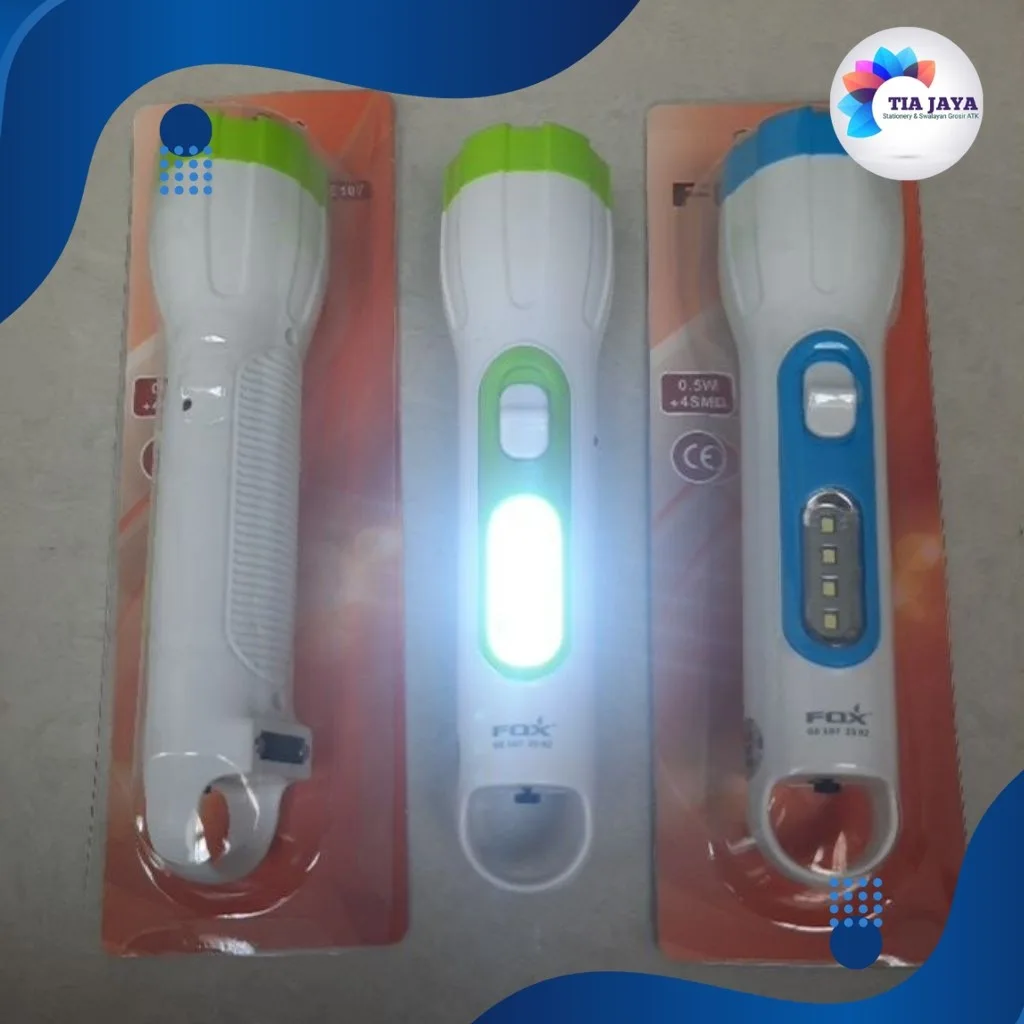 Senter LED FOX Rechargeable – Senter Cas Tangan 2 Fungsi Super Terang Hemat Daya untuk Rumah & Outdoor