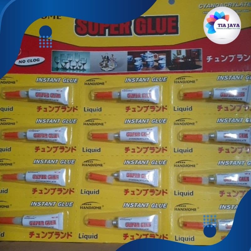Lem Super Glue Handsome Liquid 3 Gram – Lem Cair Serbaguna Daya Rekat Super Kuat (1lbr Isi 12 Pcs)