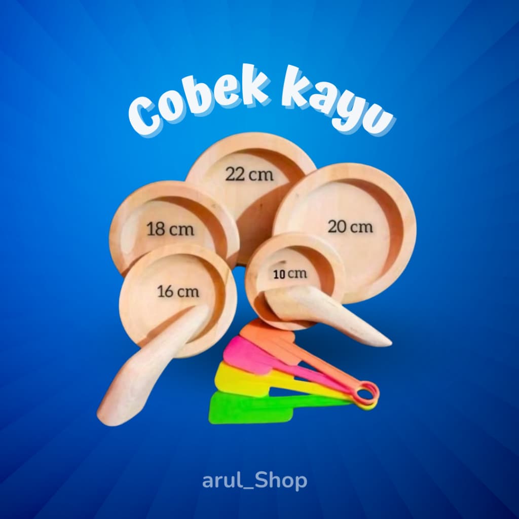 Satu Set Cobek Kayu + Ulekan Kayu berbagai ukuran Cobek/Coet Kayu